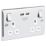 British General Nexus Metal 13A 2-Gang SP Switched Socket + 3.1A 15.5W 2-Outlet Type A USB Charger Polished Chrome with White Inserts
