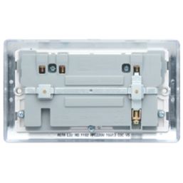 British General Nexus Metal 13A 2-Gang SP Switched Socket + 3.1A 15.5W 2-Outlet Type A USB Charger Polished Chrome with White Inserts