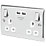 British General Nexus Metal 13A 2-Gang SP Switched Socket + 3.1A 15.5W 2-Outlet Type A USB Charger Polished Chrome with White Inserts