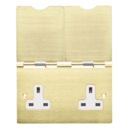 Contactum 3377BBW 13A 2-Gang Unswitched Floor Socket Brushed Brass with White Inserts
