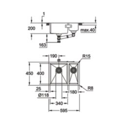 Grohe K700U Left Handed 1.5 Bowl Stainless Steel Undermount Sink  595mm x 450mm
