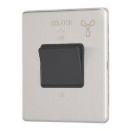 Contactum Lyric 10AX 1-Gang 3-Pole Fan Isolator Switch Brushed Steel  with Black Inserts