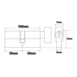 Cisa 2 Star 10-Pin Astral S Series 10-Pin Euro Cylinder & Thumbturn 50-50 (100mm) Nickel-Plated