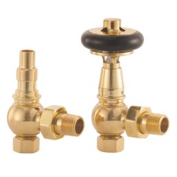 Arroll UK-28 15mm x 1/2" Antique Brass Angled Traditional Thermostatic Radiator Valve & Lockshield