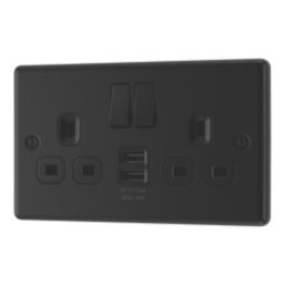 LAP  13A 2-Gang SP Switched Socket + 2.4A 12W 2-Outlet Type A USB Charger Matt Black with Black Inserts