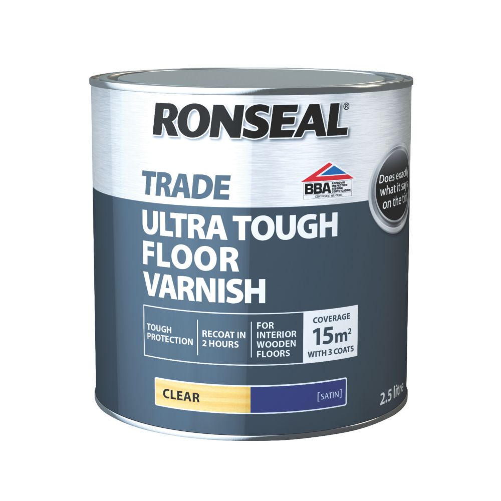 Ronseal 2.5Ltr Clear Satin Water-Based Floor Varnish - Screwfix