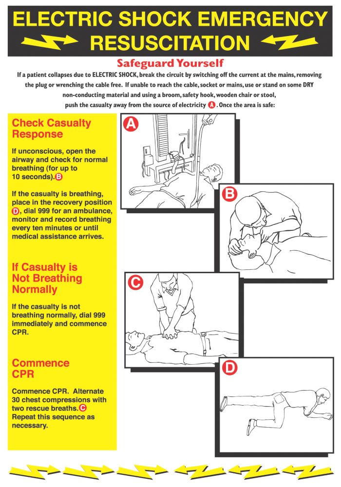 "Electric Shock Emergency Resuscitation" Safety Poster 600mm x 420mm