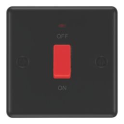 LAP  45A 1-Gang 2-Pole Cooker Switch Matt Black with LED with Red Inserts