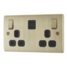 British General Nexus Metal 13A 2-Gang SP Switched Socket + 3.25A 22W 2-Outlet Type C USB Charger Antique Brass with Black Inserts