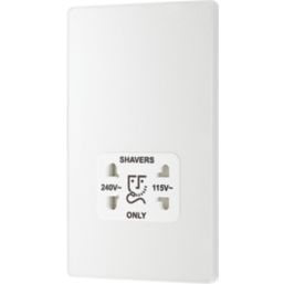 British General Evolve 2-Gang Dual Voltage Shaver Socket 115/240V Pearlescent White with White Inserts