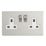 Contactum Lyric 13A 2-Gang DP Switched Socket Outlet Brushed Steel  with White Inserts