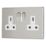 Contactum Lyric 13A 2-Gang DP Switched Socket Outlet Brushed Steel  with White Inserts