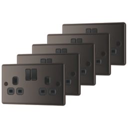 LAP  13A 2-Gang SP Switched Plug Sockets Black Nickel  with Black Inserts 5 Pack