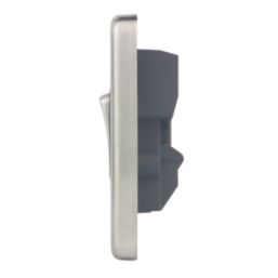 Hager Sollysta WRSSU83FOBSB 13A Switched Fused Spur & Flex Outlet  Brushed Steel with Black Inserts