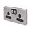 Schneider Electric Lisse Deco 13A 2-Gang DP Switched Plug Socket Brushed Stainless Steel  with Black Inserts