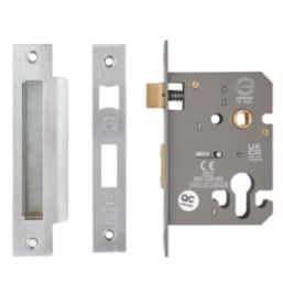 Smith & Locke  Fire Rated Euro Sashlock Lever on Rose Door Kit Set Satin Silver