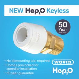 Hep2O  Plastic Push-Fit Adapting Keyless Male Coupler 15mm x 1/2"