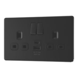 LAP  13A 2-Gang SP Switched Socket + 2.4A 12W 2-Outlet Type A & C USB Charger Matt Black with Black Inserts