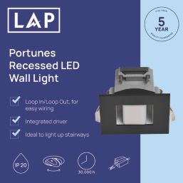LAP Portunes Adjustable Square LED Downlight Black 2.1W 180lm