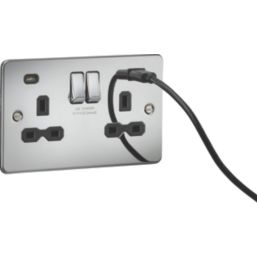 Knightsbridge  13A 2-Gang SP Switched Socket + 4.0A 20W 2-Outlet Type A & C USB Charger Polished Chrome with Black Inserts