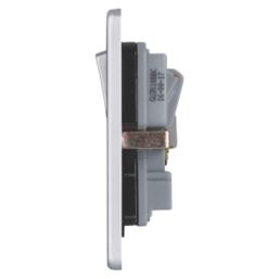 Schneider Electric Ultimate Low Profile 13A 1-Gang SP Switched Plug Socket Brushed Chrome  with Black Inserts