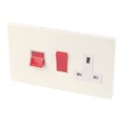 Varilight  45AX 2-Gang DP Cooker Switch & 13A DP Switched Socket White Chocolate  with White Inserts