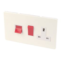 Varilight  45AX 2-Gang DP Cooker Switch & 13A DP Switched Socket White Chocolate  with White Inserts