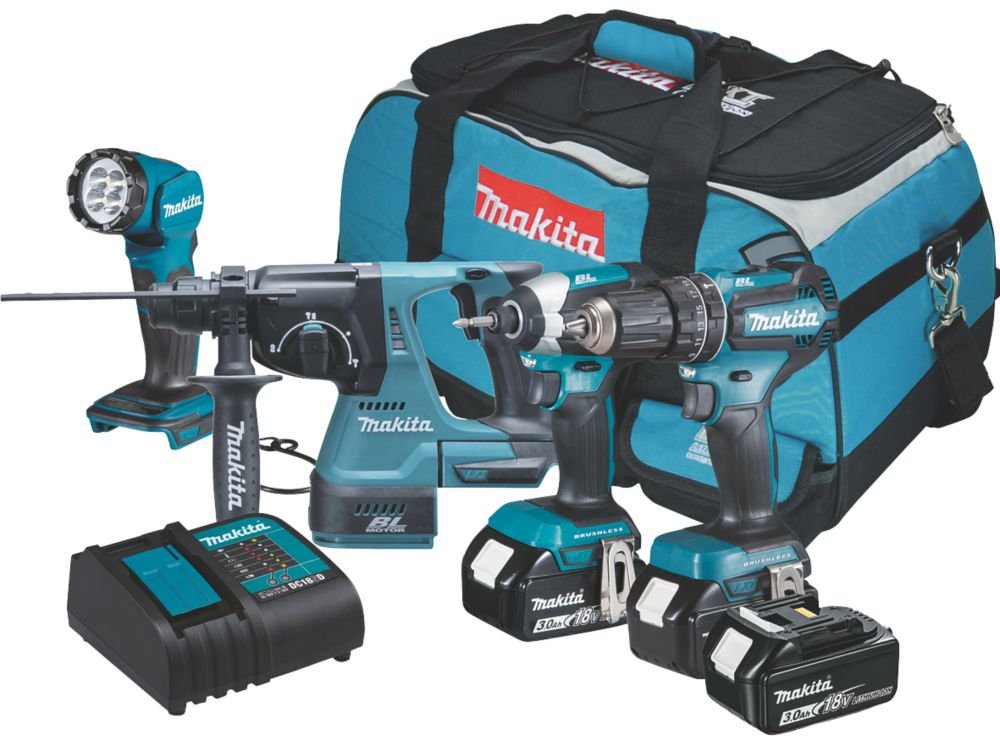 Makita DLX4138SX1 18V 3 x 3.0Ah Li Ion LXT Brushless Cordless 4 Piece Kit Screwfix