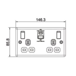 LAP  13A 2-Gang SP Switched Socket + 3A 45W 2-Outlet Type A & C USB Charger Antique Brass with Black Inserts
