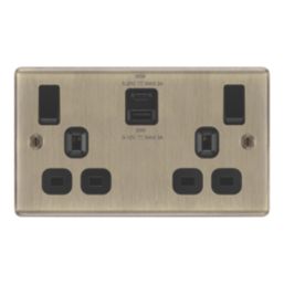 LAP  13A 2-Gang SP Switched Socket + 3A 45W 2-Outlet Type A & C USB Charger Antique Brass with Black Inserts