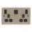LAP  13A 2-Gang SP Switched Socket + 3A 45W 2-Outlet Type A & C USB Charger Antique Brass with Black Inserts