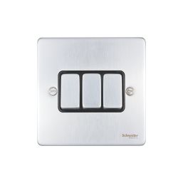 Schneider Electric Ultimate Low Profile 16AX 3-Gang 2-Way Light Switch  Brushed Chrome with Black Inserts
