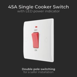 British General 800 Series 45A 1-Gang DP Cooker Switch White with LED