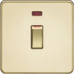Knightsbridge  45A 1-Gang DP Control Switch Polished Brass with LED