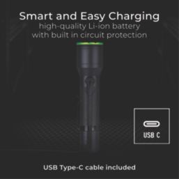 Luceco  Rechargeable LED Torch Black/Green 600lm