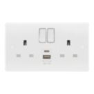 LAP  13A 2-Gang SP Switched Socket + 2.4A 12W 2-Outlet Type A & C USB Charger White