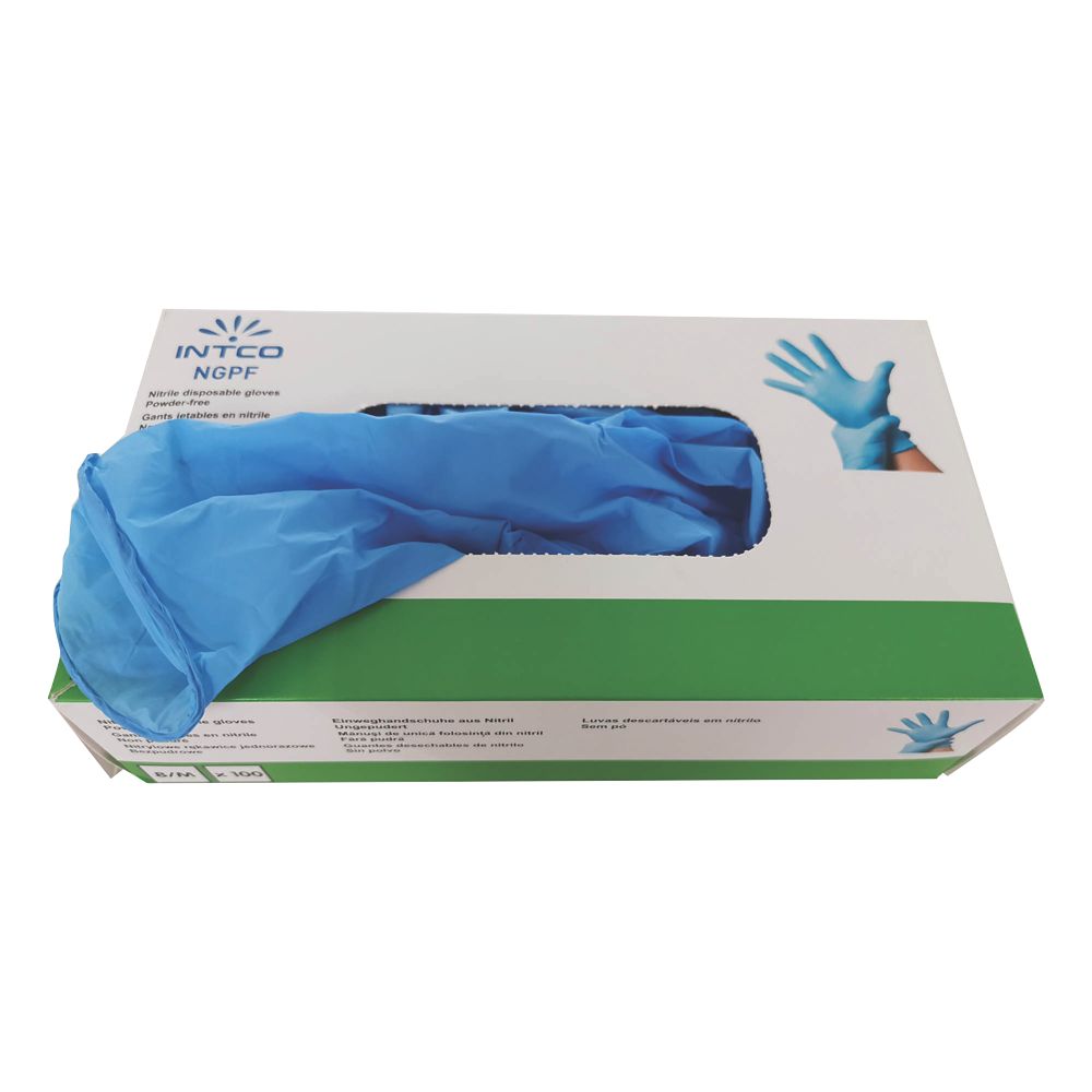 Intco Nitrile Powder Free Disposable Gloves Blue Medium 100 Pack