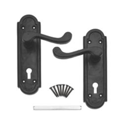 Essentials Turnberry LoB Lock Door Handles Pair Black