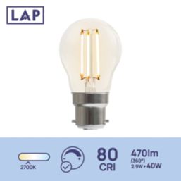 LAP  B22 Mini Globe LED Light Bulb Clear 470lm 2.9W 4 Pack