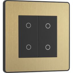 British General Evolve 2-Gang 2-Way LED Double Secondary Touch Trailing Edge Dimmer Switch  Satin Brass with Black Inserts