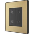 British General Evolve 2-Gang 2-Way LED Double Secondary Touch Trailing Edge Dimmer Switch  Satin Brass with Black Inserts