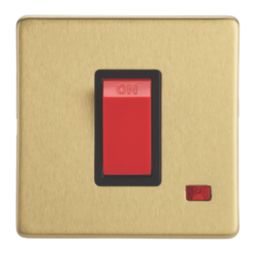 Contactum Lyric 45A 1-Gang DP Control Switch Brushed Brass with Neon with Black Inserts