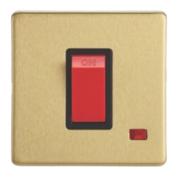 Contactum Lyric 45A 1-Gang DP Control Switch Brushed Brass with Neon with Black Inserts