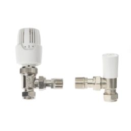 Drayton RT414 15mm x 1/2" White Angled & L/S Traditional Thermostatic Radiator Valve & Lockshield