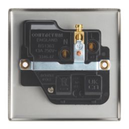 Contactum Iconic 13A 1-Gang DP Switched Socket Outlet Brushed Steel  with Black Inserts