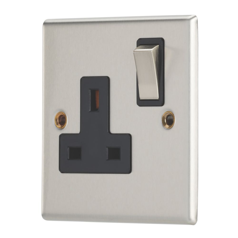 Contactum Iconic 13A 1-Gang DP Switched Socket Outlet Brushed Steel ...