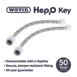 Hep2O Push-Fit Connection Flexible Tap Connectors 22mm x 22mm x 500mm 2 Pack