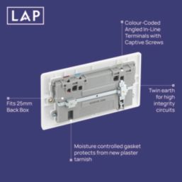 LAP  13A 2-Gang SP Switched Socket + 3A 45W 2-Outlet Type A & C USB Charger White