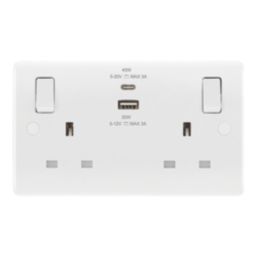 LAP  13A 2-Gang SP Switched Socket + 3A 45W 2-Outlet Type A & C USB Charger White