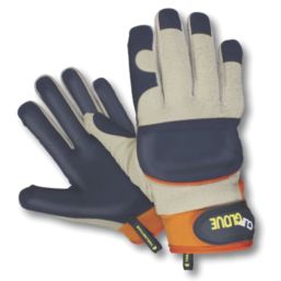 ClipGlove Leather Palm   Goatskin Leather Gardening Gloves Navy / Cream Large